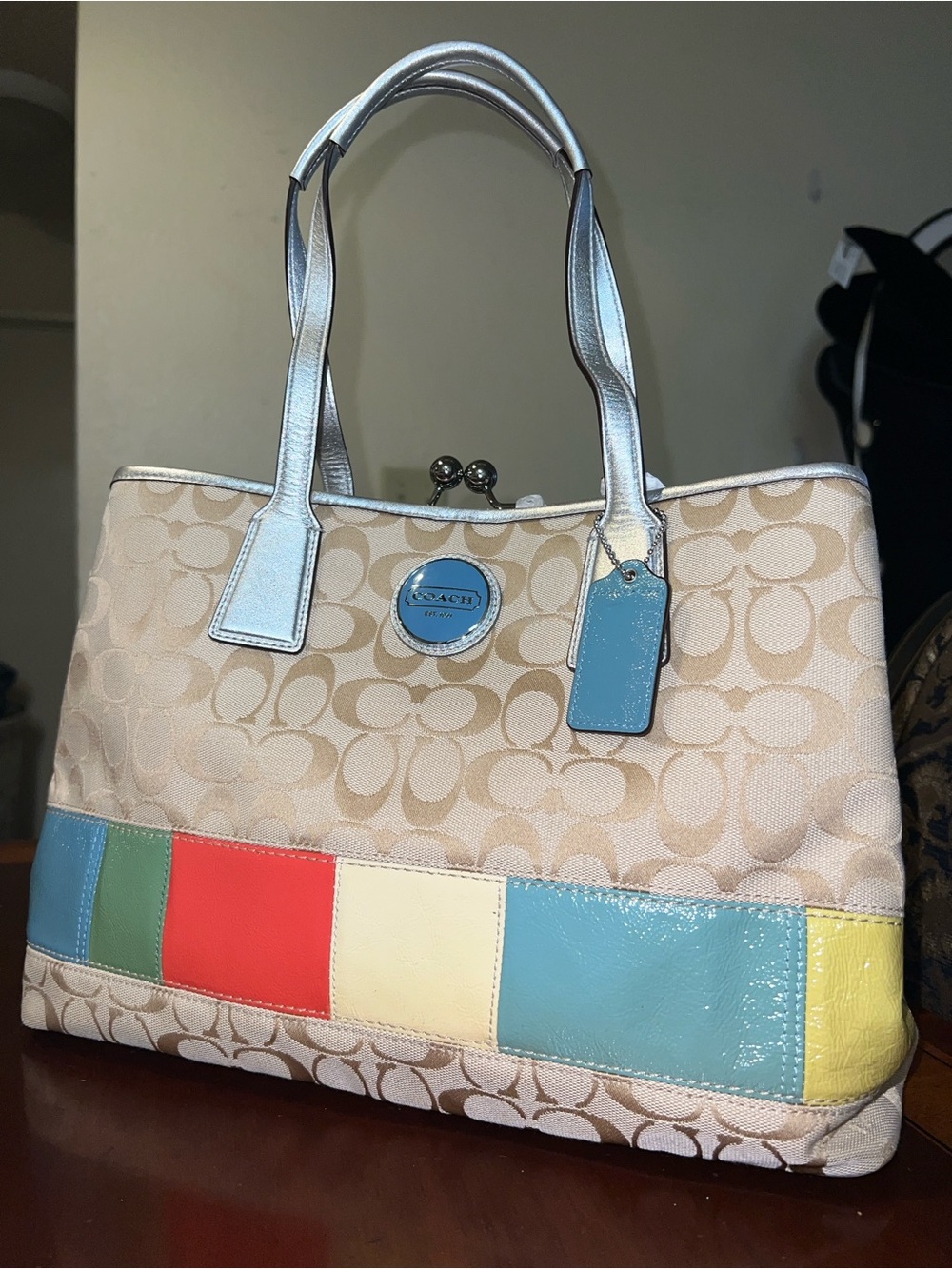 Coach’s Signature Stripe Multicolor Framed Carryall F17444